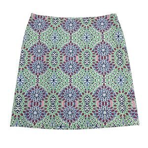 Talbots Medallion Damask Pencil Skirt Mint Green Blue Pink Geometric 8 Petite